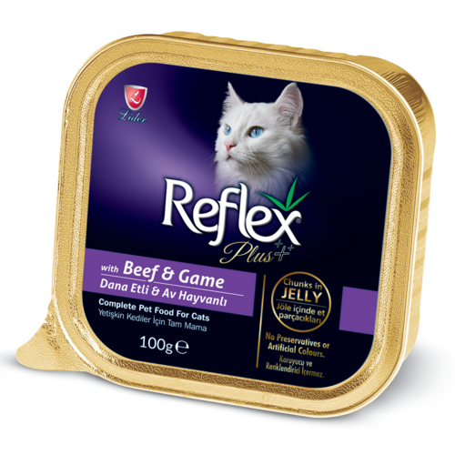 REFLEX PLUS CAT ADULT BEEF&GAME MEAT 100GR ALUTRAY