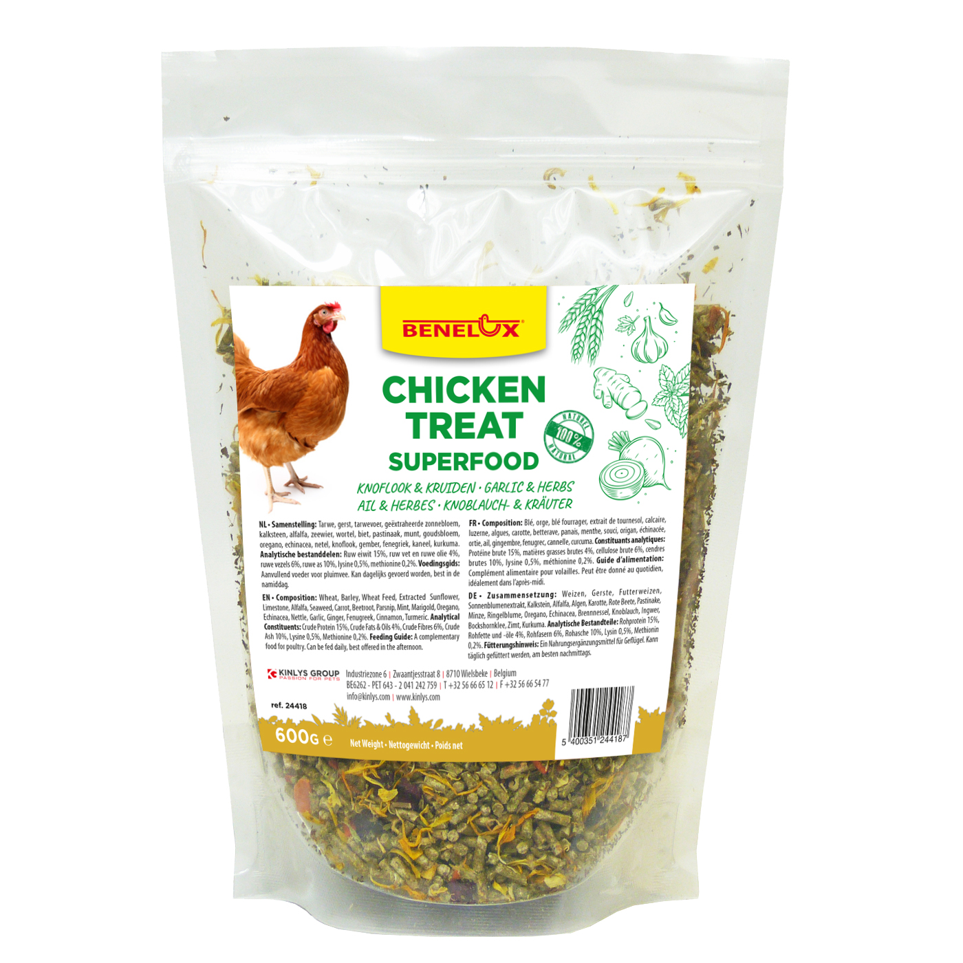 SUPER MELANGE DE SNACK POUR POULES, AIL ET HERBES 600 GR