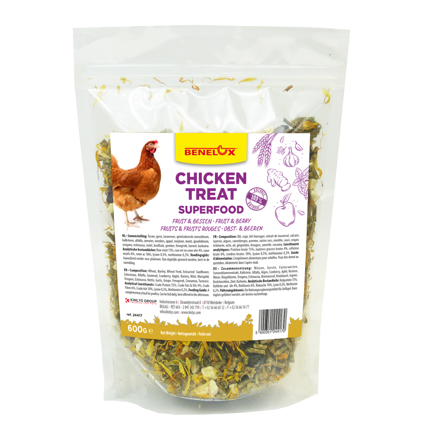 SUPER MELANGE DE SNACK POUR POULES, FRUITS ET BAIES 600GR