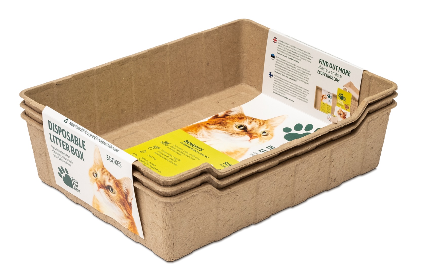 ECOPETBOX BIO AFBREEKBARE KATTENBAK 3 STUKS