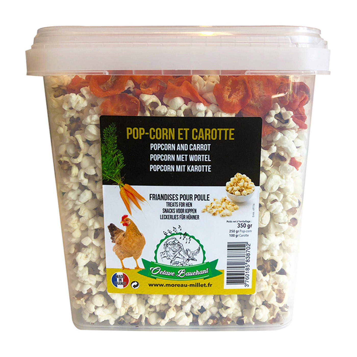 POPCORN SNACKS MET GEDROOGDE WORTEL KIPPEN 350G