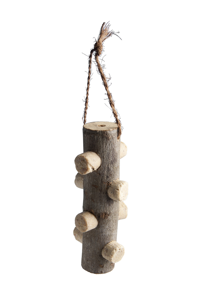 WOODEN SUET LOG FEEDER + 4 SUET LOGS