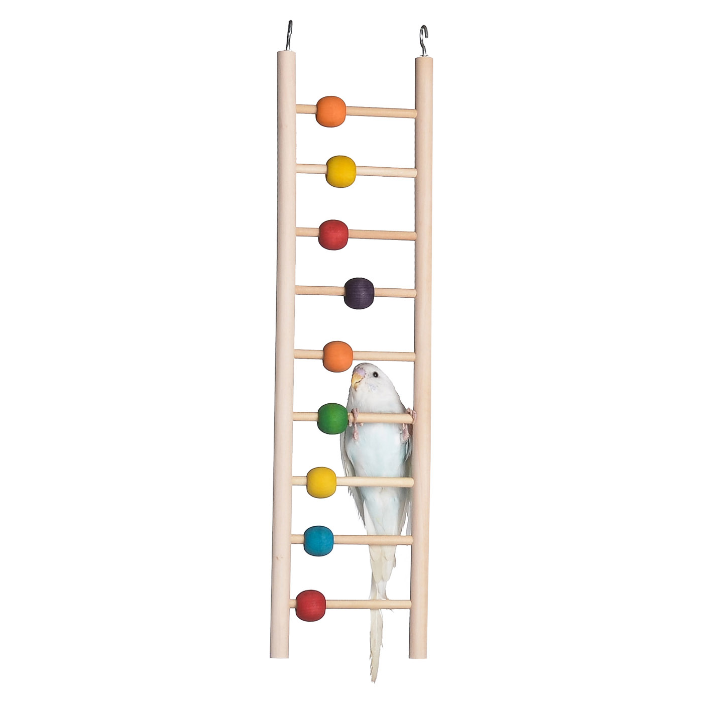 BIRD TOY 9 STEPS PLAIN WOODEN LADDER WITH BEADS